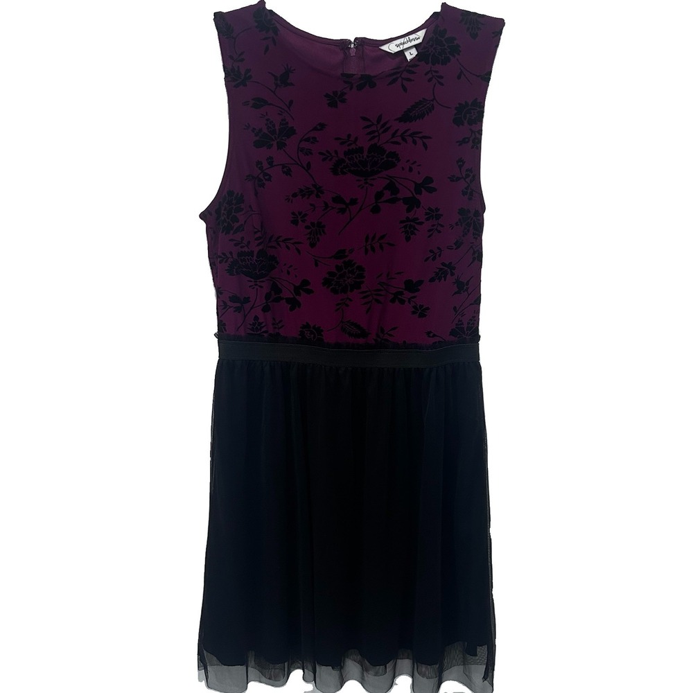 Romantic Gothic Glam Juniors L Maroon Black Dress Party Cocktail Floral Tulle